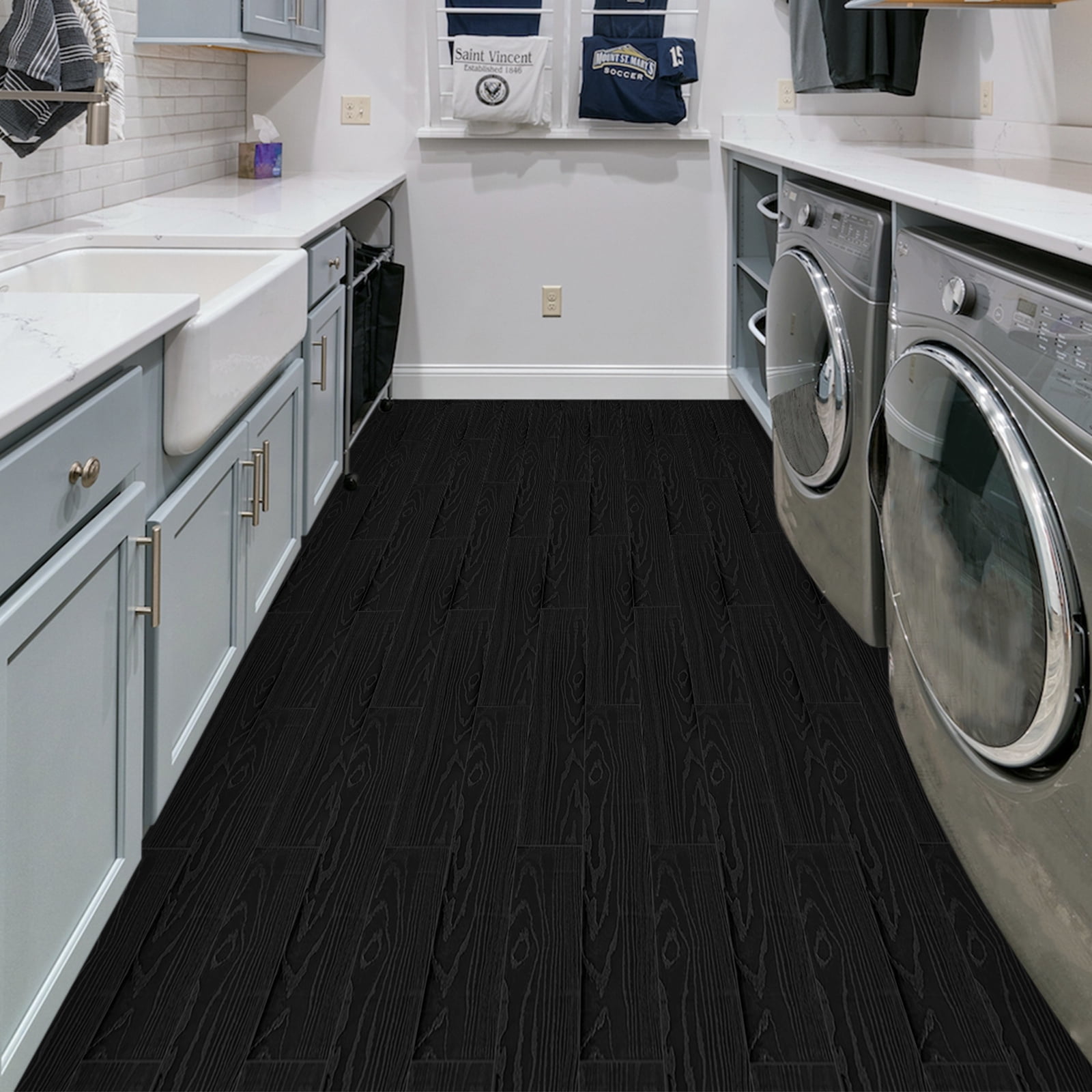 (4 pack) UMIGGEE Black Peel Stick Flooring 35-in x 5.7-in x 1.0mm 10-Pcs Vinyl Flooring Wood Grain Floor Tiles Easy to Install for Bathroom Kitchen Living Room Home Decor