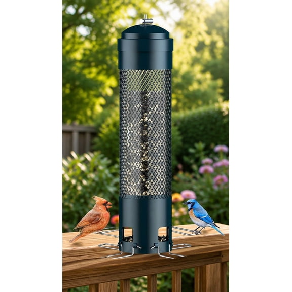 1-Pack Squirrel Proof Feeder with Weight-Activated Perches, Metal Hanging Feeder for Outside, Feeder for Jay Chickadee, 3LB Seed Capacity, Green