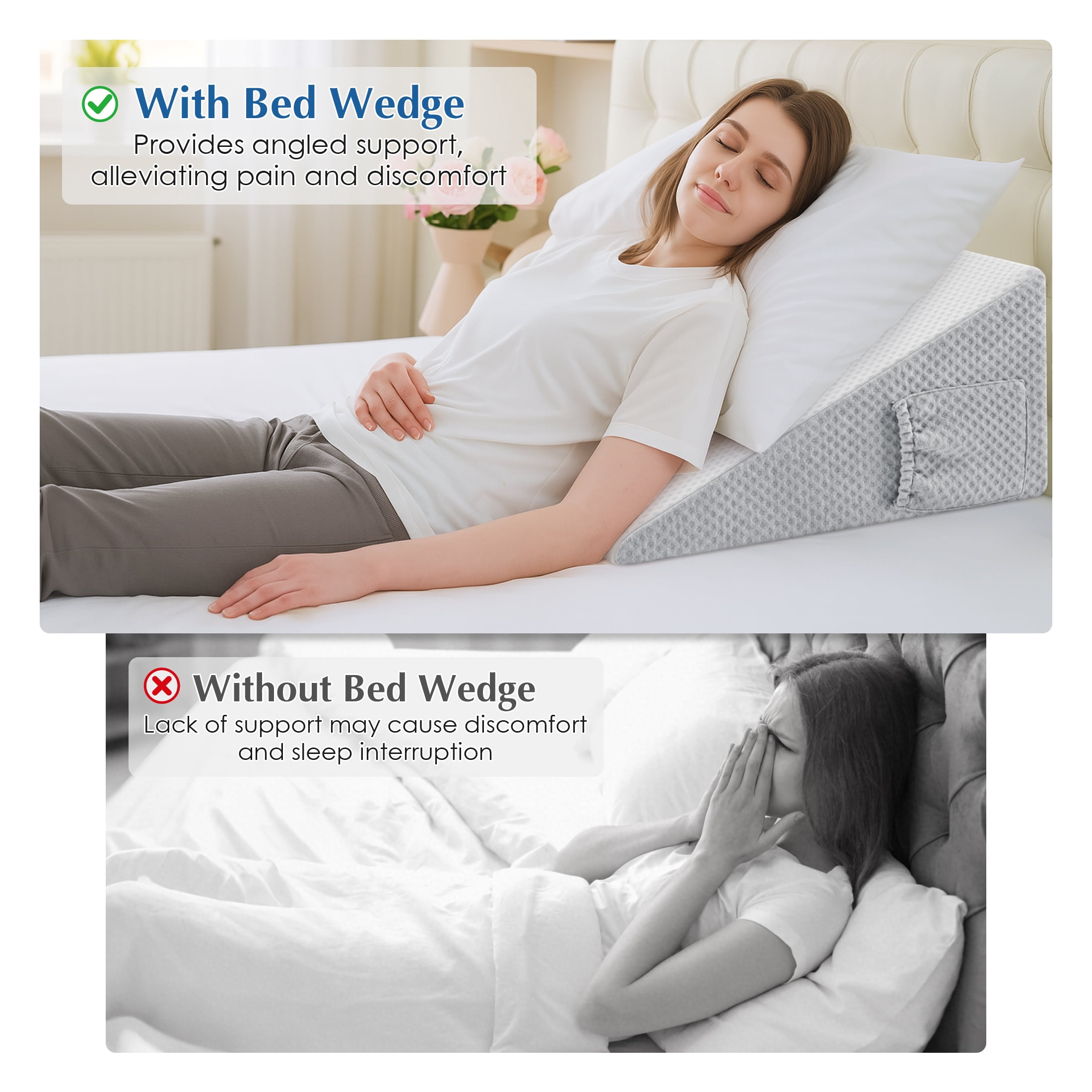 MOONORAH Wedge Pillow for Sleep Apnea, Bed Wedge Pillows for Headboard  Triangle Memory Foam Removable Washable Cover for Acid Reflux Relief Sleeping Snoring Back Pain Heartburn