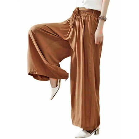 - Women's Elastic Waist Loose Palazzo Wide Leg Pants