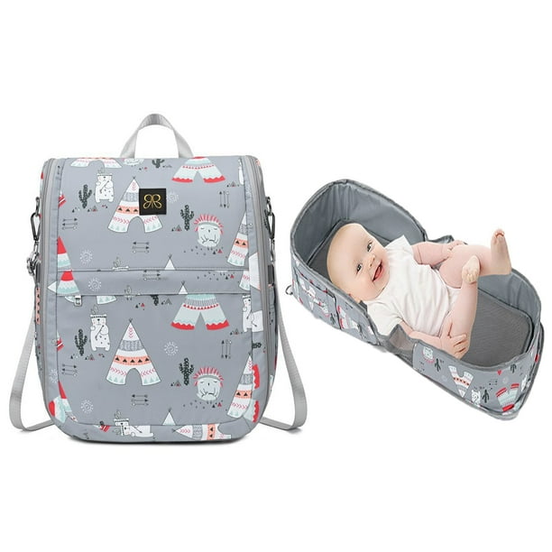 Diaper Bag Backpack with Changing Station Baby Crib Mommy Bag Foldable