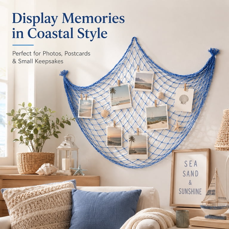 Decorative Fishing Net 80x40 Inch,3mm Thick Natural Cotton-Large Wall  Hanging Fish Net Decorations,Party Fishnet for Nautical Pirate Beach  Themes,Blue 2 Pack - Walmart.com