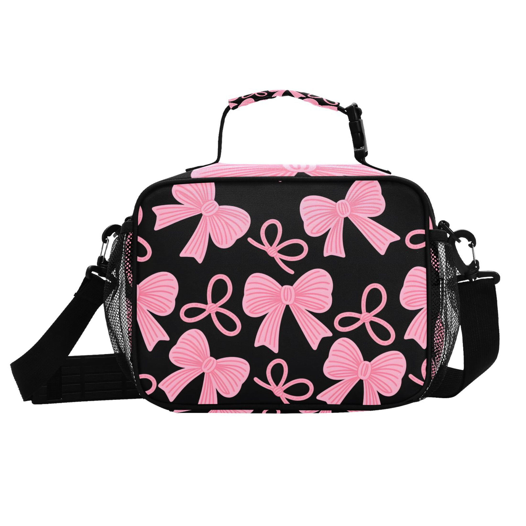 ALAZA Pink Bows Lunch Box Insulated Cooler Bag Reusable Tote Bags Shoulder Strap