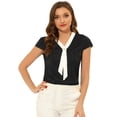 thumbnail image 1 of Allegra K Top Plisado De Oficina Con Cuello En V Y Manga Casquillo Para Mujer Negro M, 1 of 4