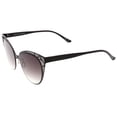 thumbnail image 3 of Retro Cat Eye Sunglasses Perforated Metal Oval Neutral Color Flat Lens 54mm (Black / Lavender), 3 of 4