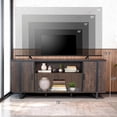 thumbnail image 3 of 72" Modern TV Stand for TVs up to 85" with Adjustable Cabinets, Open Storage Shelf & Metal Legs, Brown Wood Finish, 3 of 9