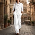 thumbnail image 4 of Utility Jumpsuit Button down Wide Leg Cargo Pockets Collared Utility Jumpsuit Long Sleeve High Waist Pleated Casual Wide Leg Overalls with Pockets, 4 of 7