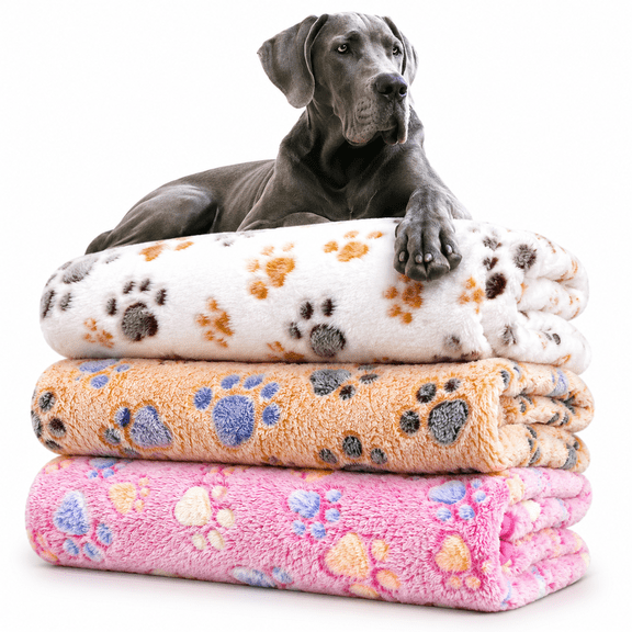 Dog Blankets for Large Dogs,3 Pack Dog Blanket Washable 41" x 31",Fuzzy Soft Pet Mat Throw Cover for Kennel Crate Bed,Cute Paw Pattern,Cat Blanket,Blankets for Dogs,Pet Blanket