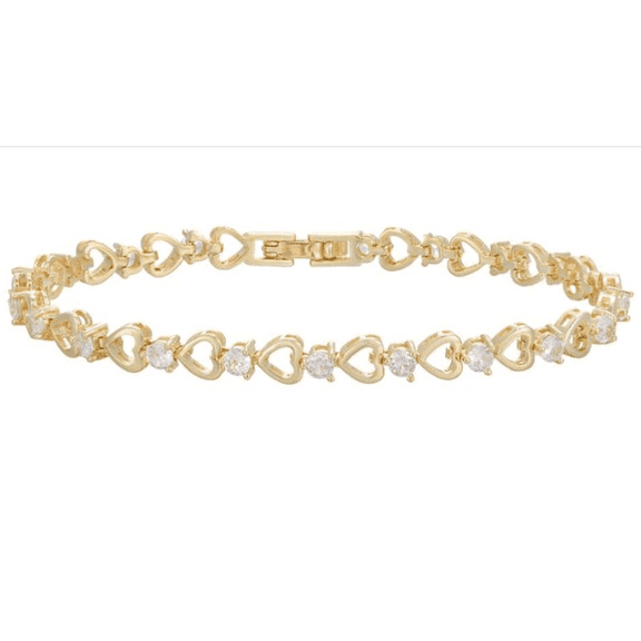 VNOX 14K Gold Plated 3mm CZ Heart Tennis Bracelet for Women, Dainty Elegant Holiday Gift for Her