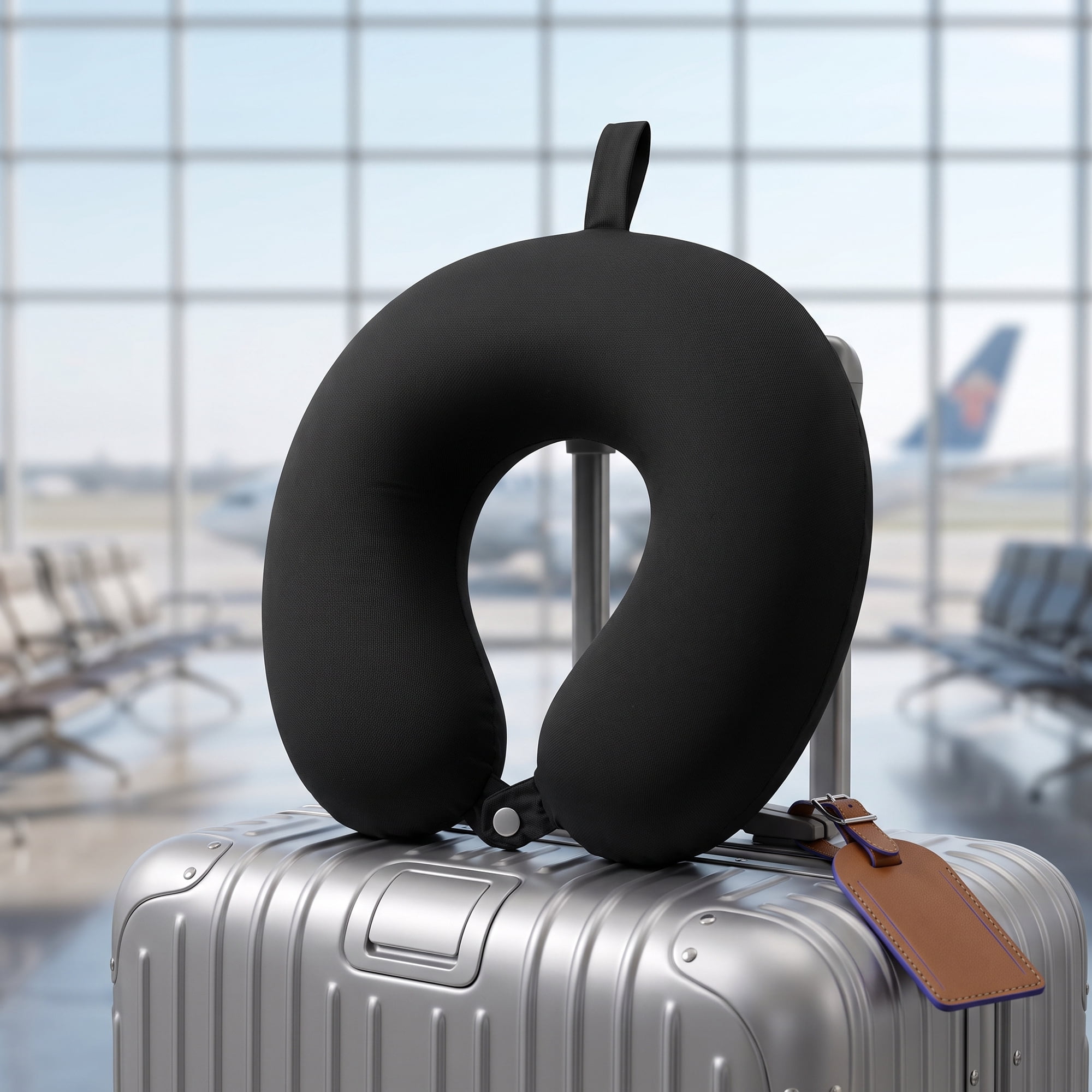 Unique Bargains Memory Foam Travel U Shape Neck Pillow Head Rest Black 12"x12"x4"