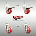 thumbnail image 2 of 3.5 Inch 316SS Red Polyurethane 3/8 Inch Threaded Stem Caster Set 2 Lock Brake, 2 of 2