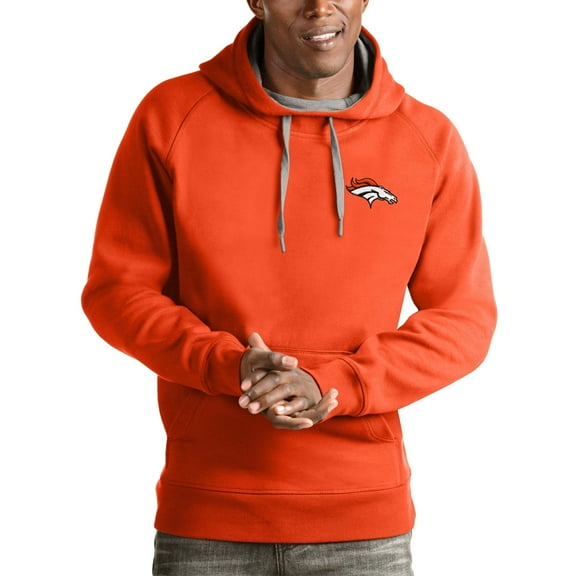 Men's Antigua Orange Denver Broncos Logo Victory Pullover Hoodie
