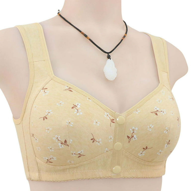 RYRJJ Clearance Daisy Bra Front Snaps Seniors Bra for Women Plus Size Full- Coverage Wirefree Bralettes Comfortable Easy Close Sports Bras(Beige,36) 