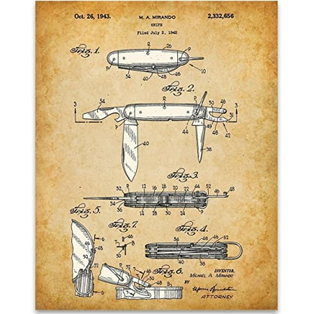 Patent Two Pocket Pocket Knife Art Print - 11x14 Unframed Patent Print - Great Gift for Survival Enthusiasts ()