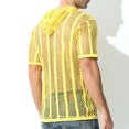 thumbnail image 6 of Hfyihgf Men's Fishnet See-Through Tops Short Sleeve Muscle Workout T Shirt Mesh Transparent Tees Top with Hood(Yellow,XL), 6 of 8