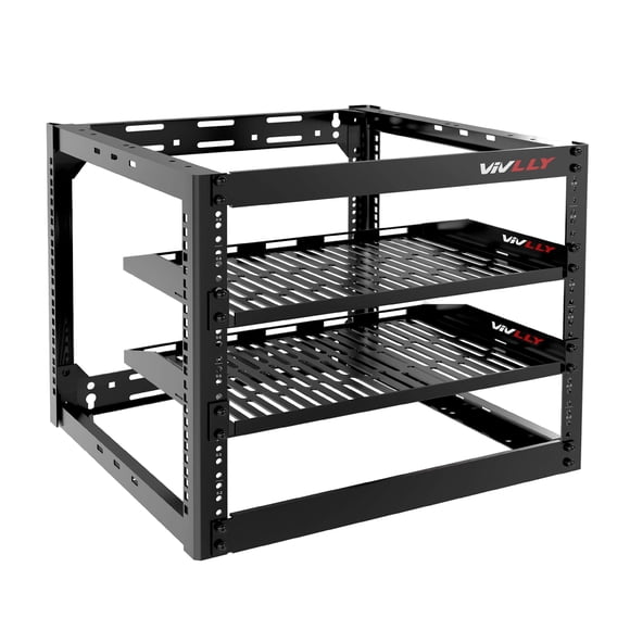 Vivlly Rack De 10U De Marco Abierto Para Servidores De Red Equipos De Audio Y Video Estantes Ventilados De 1U Para Trabajo Pesado Hardware Montado En La Pared O Soporte De Piso