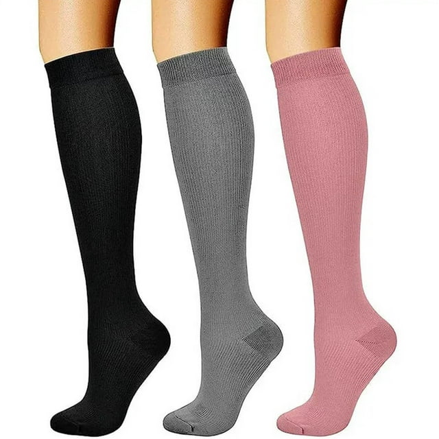 Yuyuzo 3 Pairs Socks for Women Cycling Support Knee High Circulation Socks Athletic Running Firm Socks