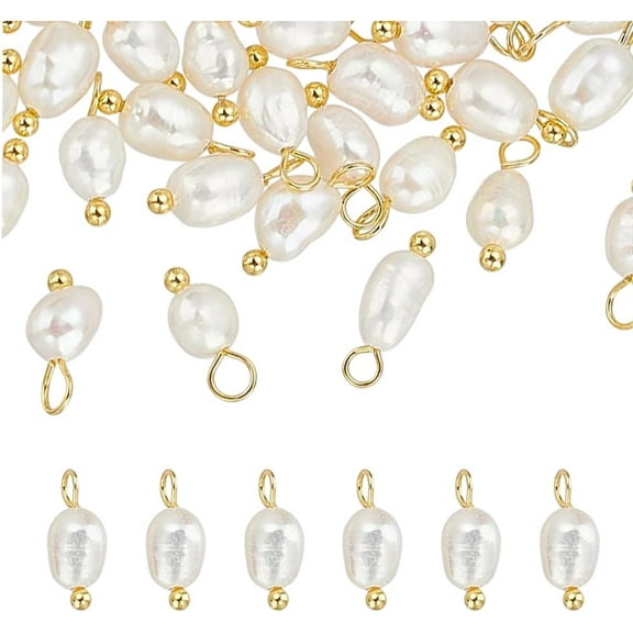 1set Cultured Freshwater Pearl Pendants with Brass Findings Oval White 13x4.5mm Hole: 2mm 50pcs/set
