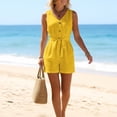 thumbnail image 7 of Hurxie Womens Casual Summer Crewneck Ruffle Sleeveless Rompers Yellow,M, 7 of 7