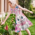 thumbnail image 6 of Girls Easter Dresses Bunny Print Short Sleeve Ruffle A-Line Casual Spring Kids Dress for Kids Ages 5-14 Multicolor,Size 11 T, 6 of 7