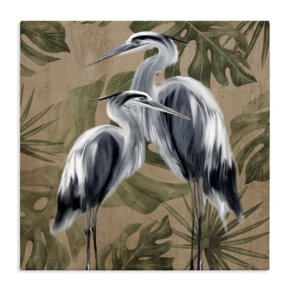 Stupell Industries Coastal Two Herons over Tropical Leaves Canvas Art, 17 x 17, by Kim Allen