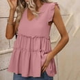thumbnail image 3 of USSUMA Womens Tops Dressy Casual Women's Fashion Sold Color V-Neck Underwaist Comfortable Loose T-shirt Short Sleeve Blouse Casual Tops lounging Online Shopping Pink Polyester XL, 3 of 4