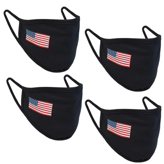 4Pcs Flag Print Unisex Cloth Face Mask Protect Reusable Cotton Comfy Washable Made in USA