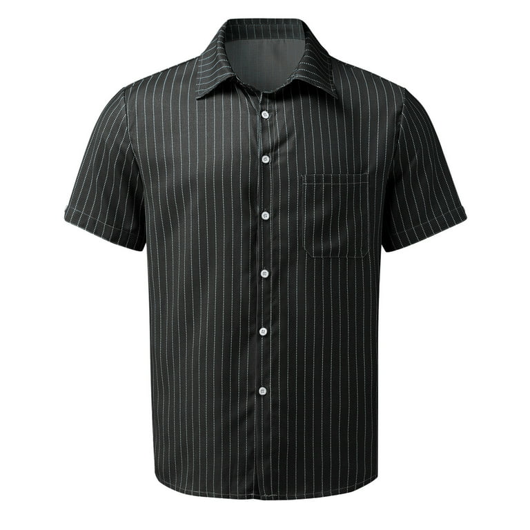 adviicd Mens Button Down Long Sleeve Shirts Men's Casual Stylish Short  Sleeve Button-Up Striped Dress Shirts Cotton Shirt Black 2XL