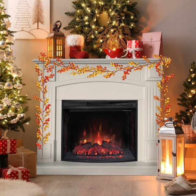 Guirnalda navideña de ratán con bayas | Rama de vid artificial de 183 cm para decoración navideña | Decoración para corona y repisa en rojo, blanco, negro y multicolor