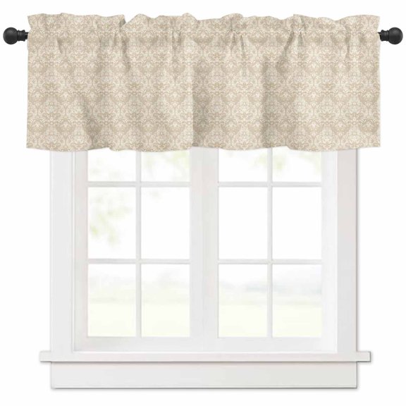 nqOlkjepod Beige Baroque Farmhouse Short Window Curtain Valances, Retro Farmhouse Abstract Scroll Floral Rod Pocket Kitchen Valances for Living Room Bedroom Bathroom Cafe, 1 Panel - 60" x 18"