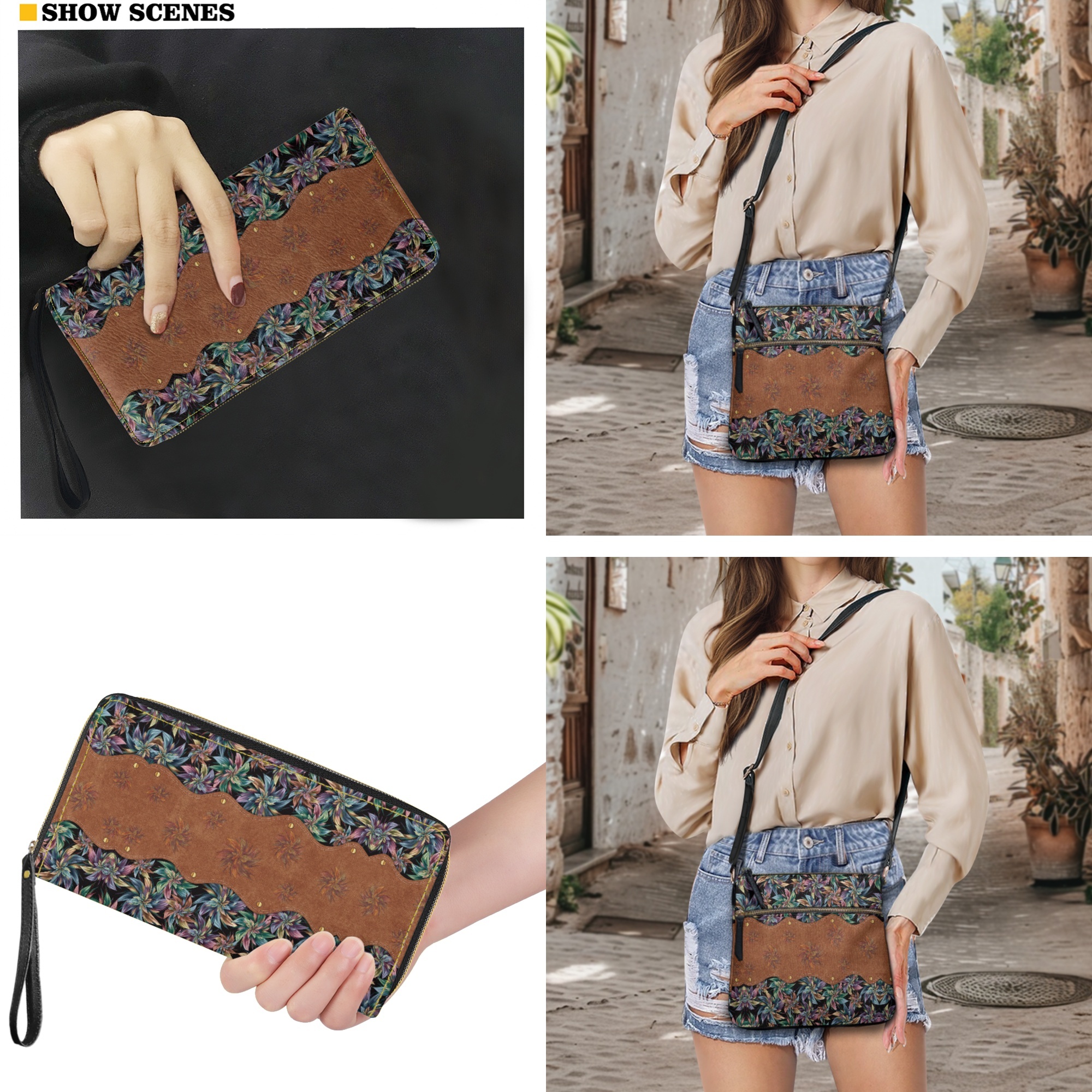 ZUXONGSY Abstract Floral Print Large Crossbody Hobo Purse and Wallet Set for Women, PU Leather Satchel Bag with Adjustable Strap for Travel & Casual Use