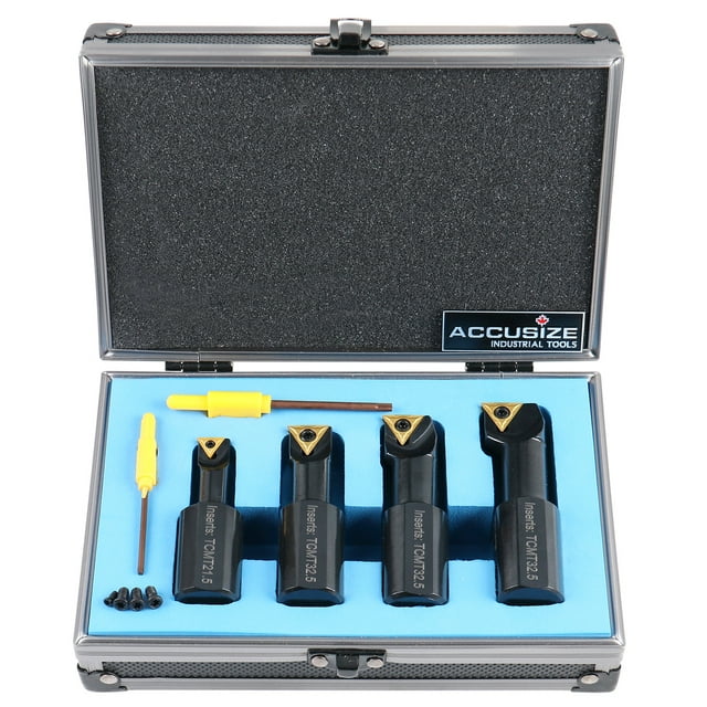 Accusize Industrial Tools Ensemble de Barres d'Alésage Stubby Indexables 1 Pouces 4 Pcs, avec Inserts en TCMT Revêtus de Carbure d'Étain et Vis Supplémentaires, EJ99-2182