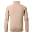 thumbnail image 7 of Men's Sweater Long Sleeve Quarter Zip Stand Neck Solid Cable Knit Pullover Top Khaki 2XL, 7 of 7
