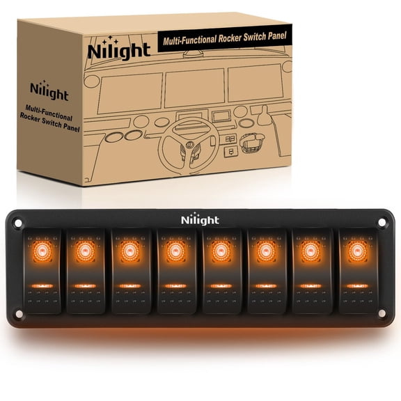 Nilight 8 Gang Rocker Switch Panel with Orange LED Light 5 Pin On Off Pre-Wired Aluminum Toggle Switches Waterproof for 12V/24V Cars Marine Boats ATVs Trailers RV Trucks
