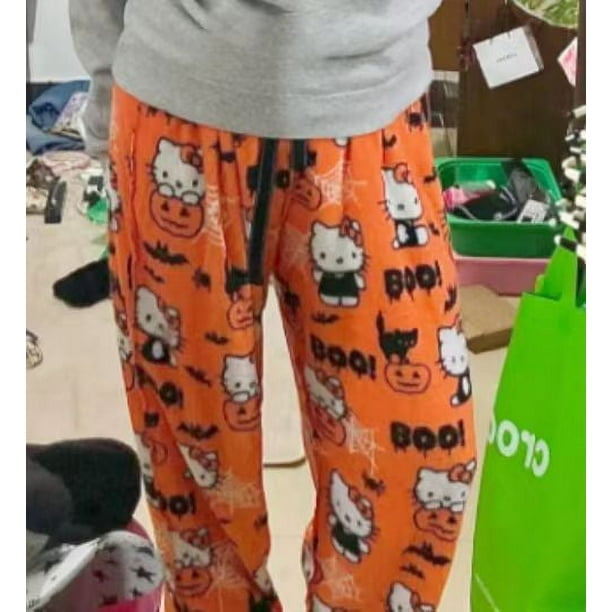Halloween Anime Hello kitty Sanrio Pajama Pants Flannel Women Thermal  Pantsplus Velvet Kawaii Leisure and Home Fashion Pants 