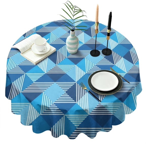 Blue Geometric Pattern Round Tablecloth 60"x60",Wrinkle Wipeable Table Cloth for Kitchen Dining Room Picnic Patio Party