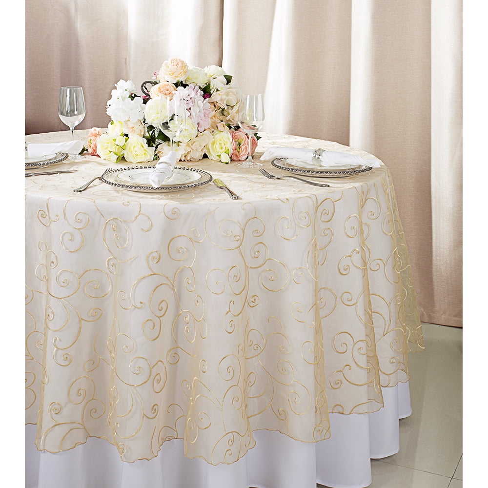 Wedding Linens Inc. 90" Round Embroidered Organza Table Overlay Toppers