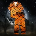 thumbnail image 6 of Halloween Pajamas Women Casual Full Printed Silk Satin Short Sleeve Button Down Lapel Pocket Shirts Loose Straight Pants Comfy Sleepwear Fall Winter 2 Pc Loungewear Sets Woman Orange XL, 6 of 7