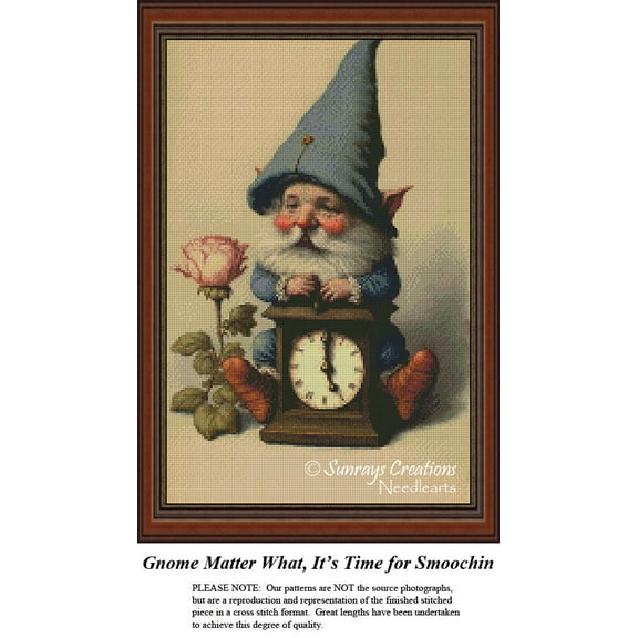 Vintage Cross Stitch | Gnome Matter What, It's Time for Smoochin (Pattern Only, You Provide The Floss and Fabric)