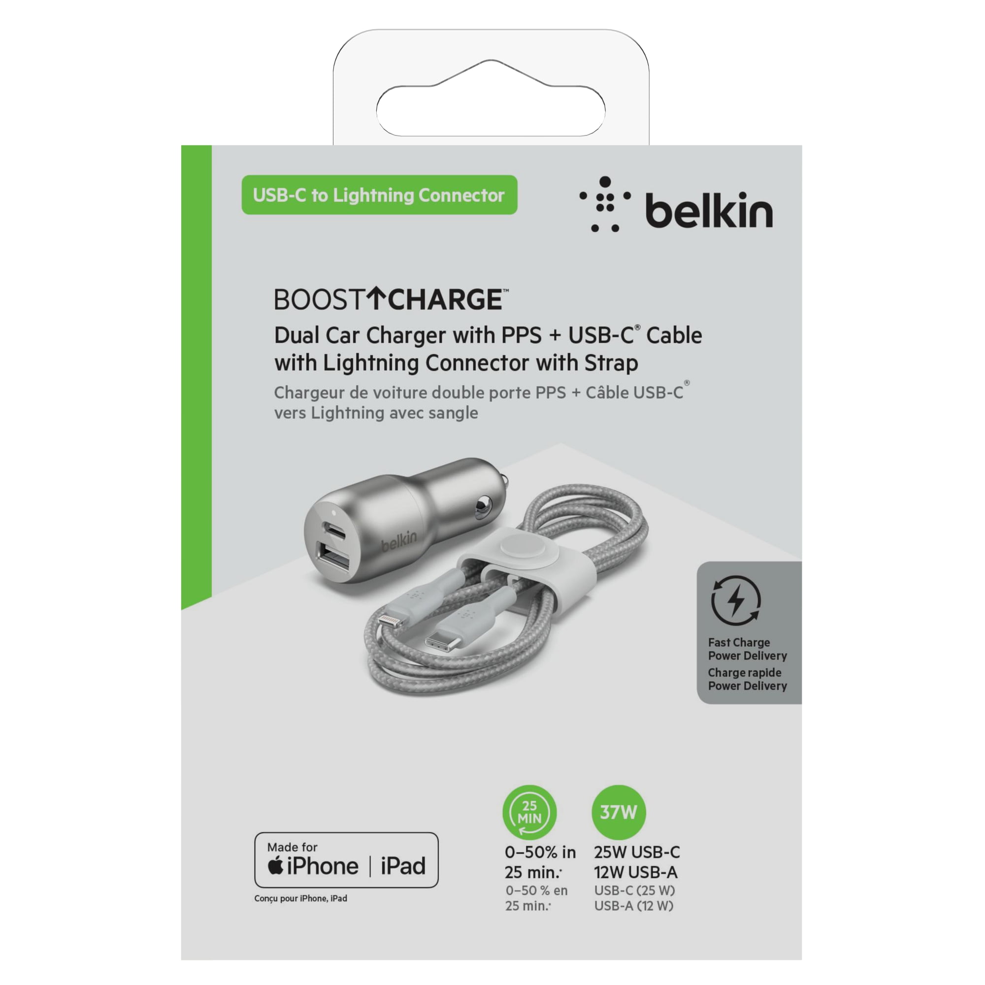 Chargeur Belkin 20W USB-C + câble USB-C Belkin vers Lightning (1M)