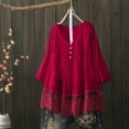thumbnail image 2 of Fgnfyis T Shirts for Women Women Three Quarter Lace V Neck Plus Size Top T Shirt Blouse Casual Comfortable Womens Tops Red L, 2 of 9