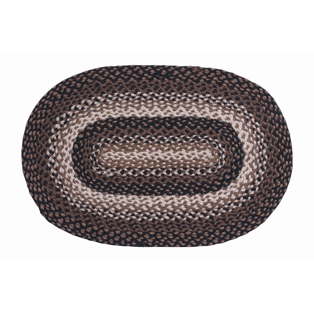 Braided Oval Rugs Stallion Design Jute Fiber Black with Mustard and