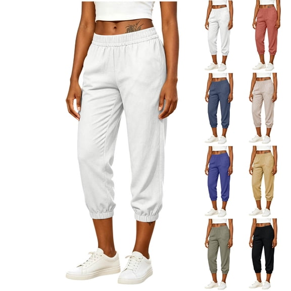 Wutalume Women's Yoga Capri Pants - Elastic High Waist Loose Fit Joggers Casual Workout Bottoms for Gym Home Solid Color,Army Green L