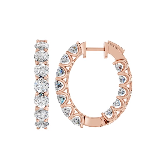KEEVA JEWELS 5.20 Carat Moissanite Luxury Round Cut Stone Hoop Earrings for Women Rose Gold Plated Silver