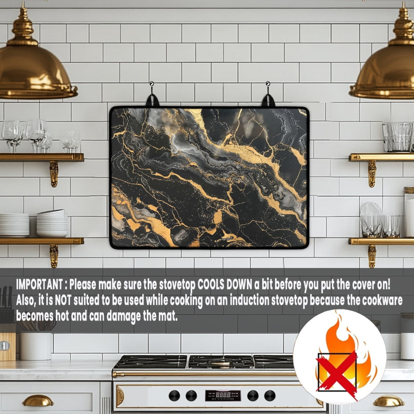Renewold Stove Cover for Stove Top, Ceramic Stove Top Cover Mat Scratch Resistant Oil Resistant Stovetop Cover Oven Mat Protector for Kitchen Decor, Black Gold Marble
