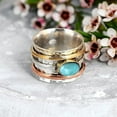 thumbnail image 4 of 925 Sterling Silver Spinner Larimar Ring for Women | Wide Band Fidget Ring with Copper & Brass Spinning Rings, 4 of 7