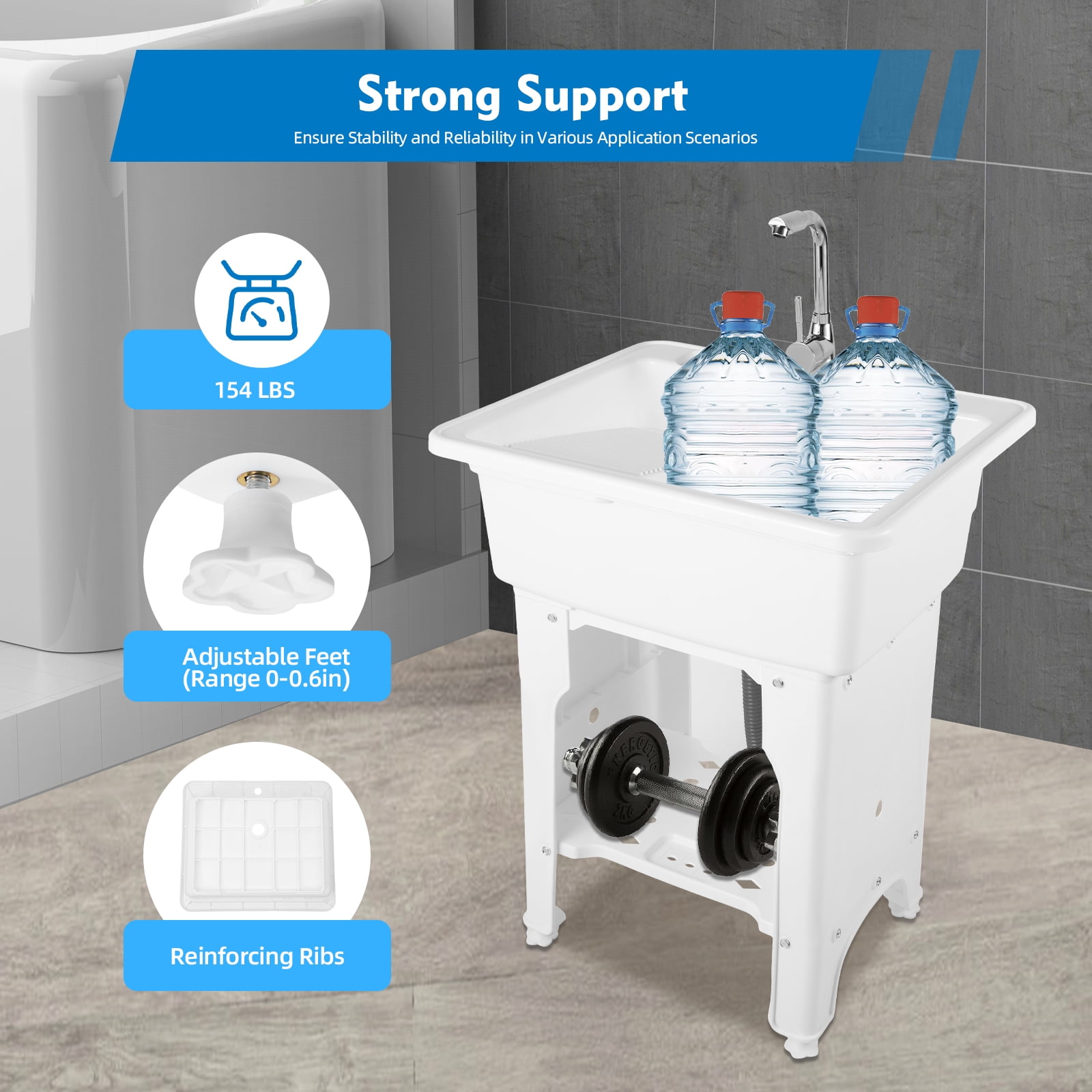 25.59*21.65*31.5in Freestanding Utility Sink Laundry Tub Floor Mount Wash Bowl Basin & Faucet Drain