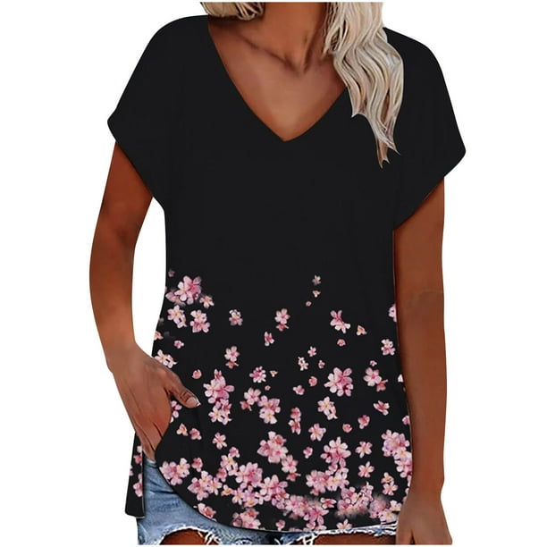 Blusa de manga corta con cuello en V informal para mujer a la moda, camisetas de verano Fridja ghk6150