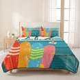 thumbnail image 3 of Queen Quilt Set 90''x96'', Surfboard Lightweight Bedspread Coverlet Set with 2 Pillow Shams, Summer Starfish Palm Leaf Wood Grain Blue Breathable All Season Quilt Bedding for Bedroom/Guest Room, 3 of 9