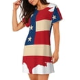 thumbnail image 2 of Balery American Flag Map Camisón de manga corta con cuello redondo para mujer, cómodo y elegante., 2 of 6